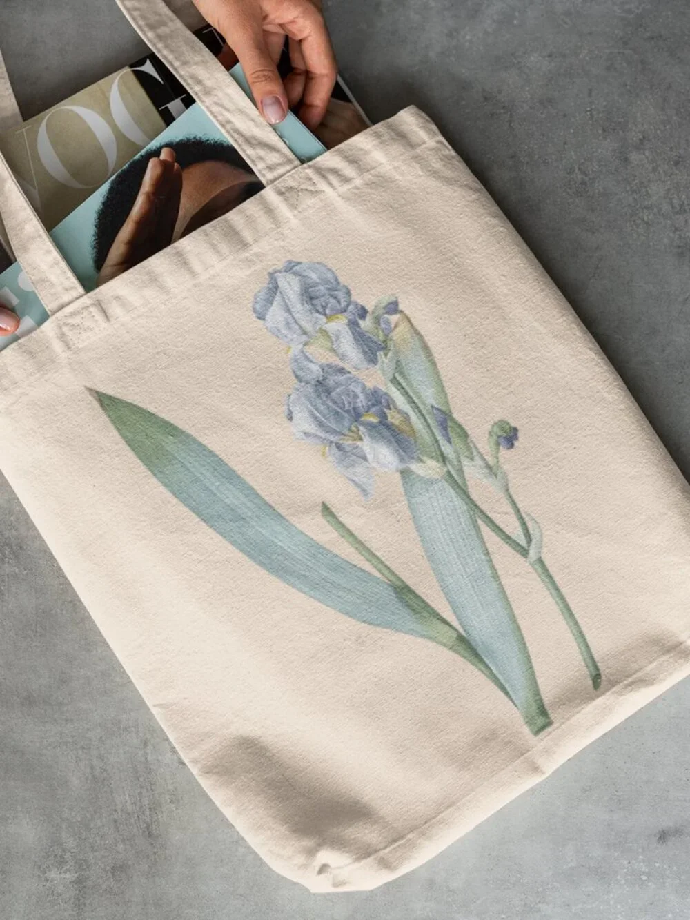 Spanish Iris Vintage Floral Print Graphic Canvas Tote Bag